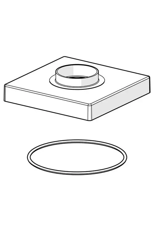 Flache Rosette mit mittigem Anschluss und quadratischer Grundform, geeignet für die Verwendung in Sanitärinstallationen von HANSA.